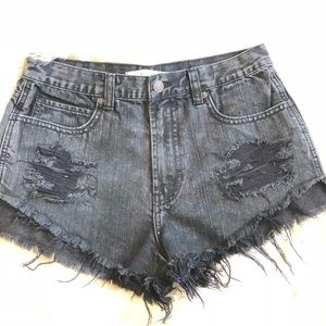 Black Acid Washed Cut Off Shorts